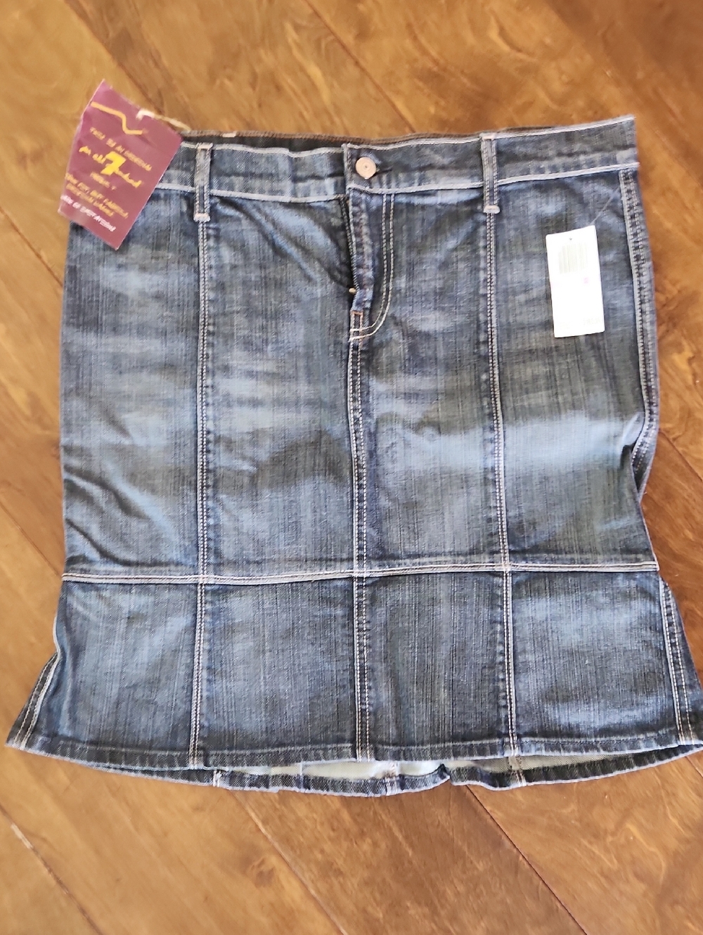 7 FOR ALL MAN KIND NWT Denim Paneled Mini Skirt - Dark Wash Blue Size 32